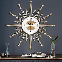 Lafocuse 23 Inch Silent Metal Mid Century Modern Gold Wall Clock